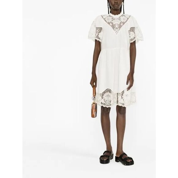 ULLA JOHNSON  Lace-Embellished Short-Sleeve Dress - Picture 1 of 12